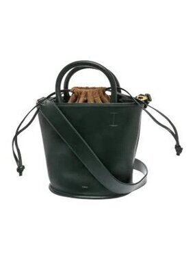 Vasic Bucket Leather Green Brown Pull Up Drawstring Top Shoulder Bag